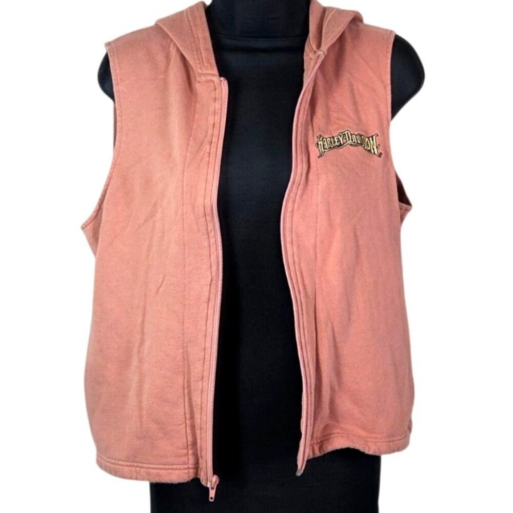 Harley-Davidson Womens Pink Hooded Sleeveless Zip-Up Vest L Cotton - Picture 5 of 6